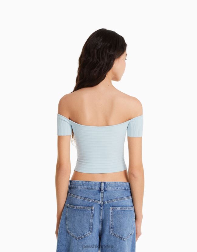 azul claro Bershka mujer jersey de manga corta con detalle cruzado 806J6B867