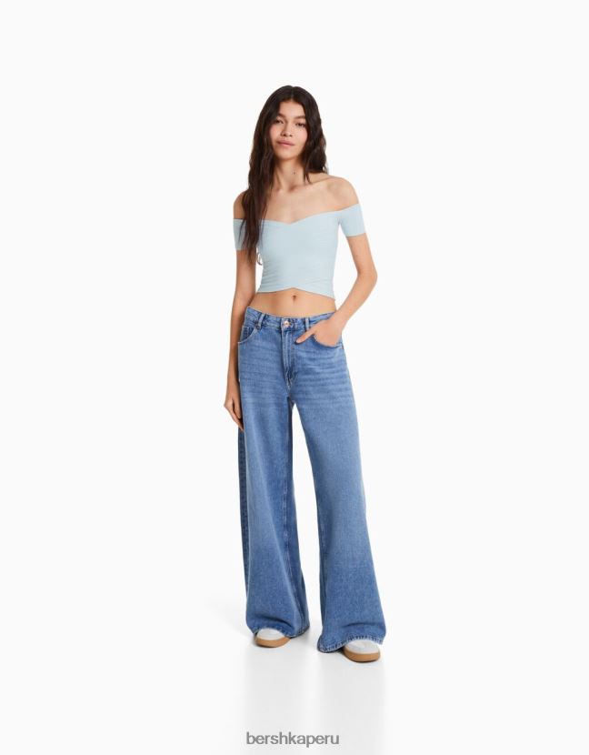 azul claro Bershka mujer jersey de manga corta con detalle cruzado 806J6B867
