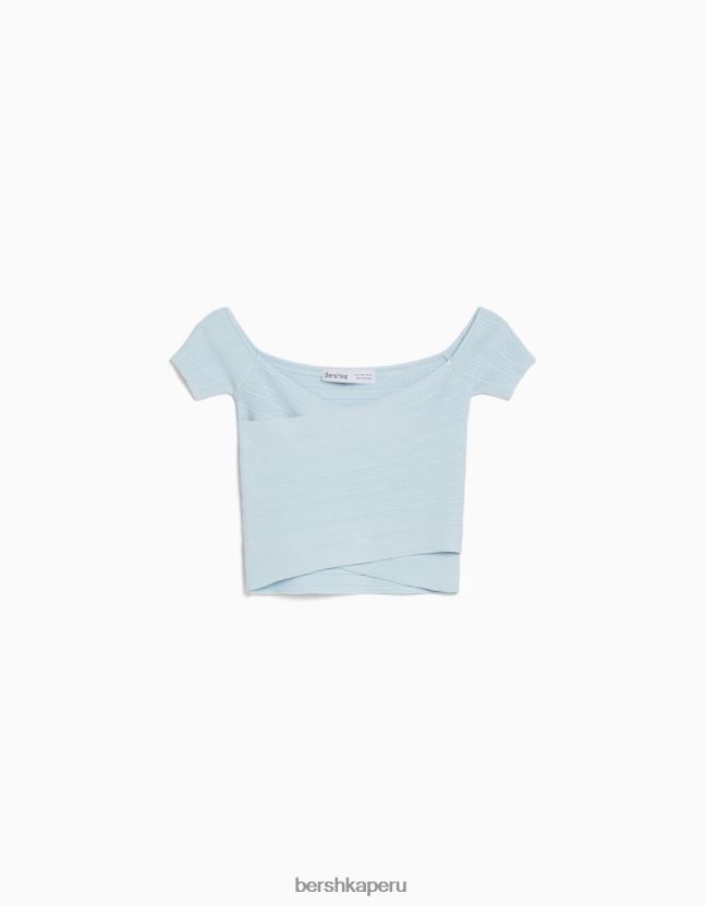 azul claro Bershka mujer jersey de manga corta con detalle cruzado 806J6B867