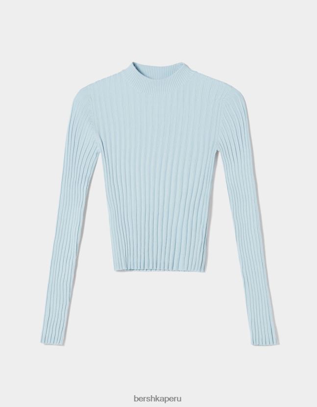 azul claro Bershka mujer suéter de canalé con cuello alto 806J6B1024