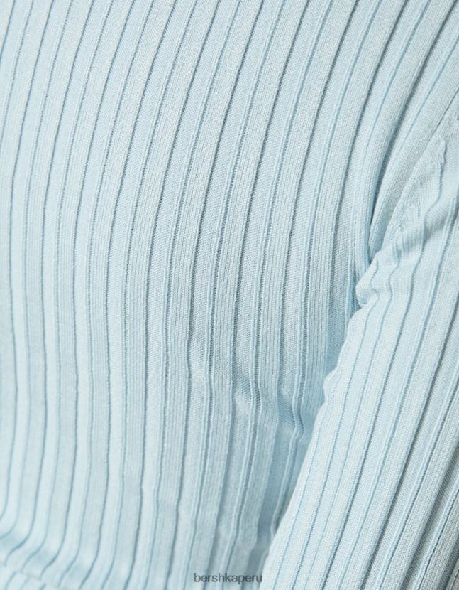 azul claro Bershka mujer suéter de canalé con cuello alto 806J6B1024