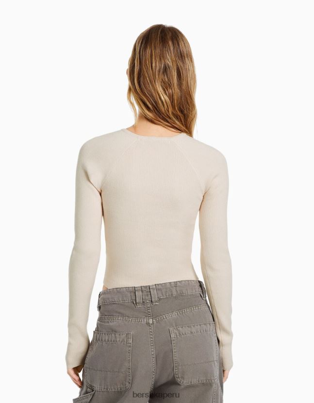 crema Bershka mujer jersey con aberturas y doble botonadura 806J6B1026