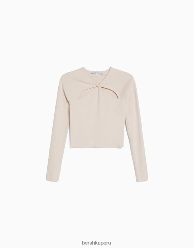 crema Bershka mujer jersey con aberturas y doble botonadura 806J6B1026