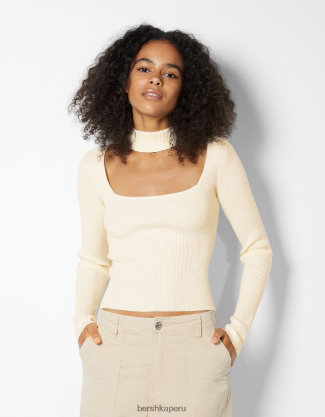 crema Bershka mujer jersey con diseño de gargantilla de tela 806J6B1040