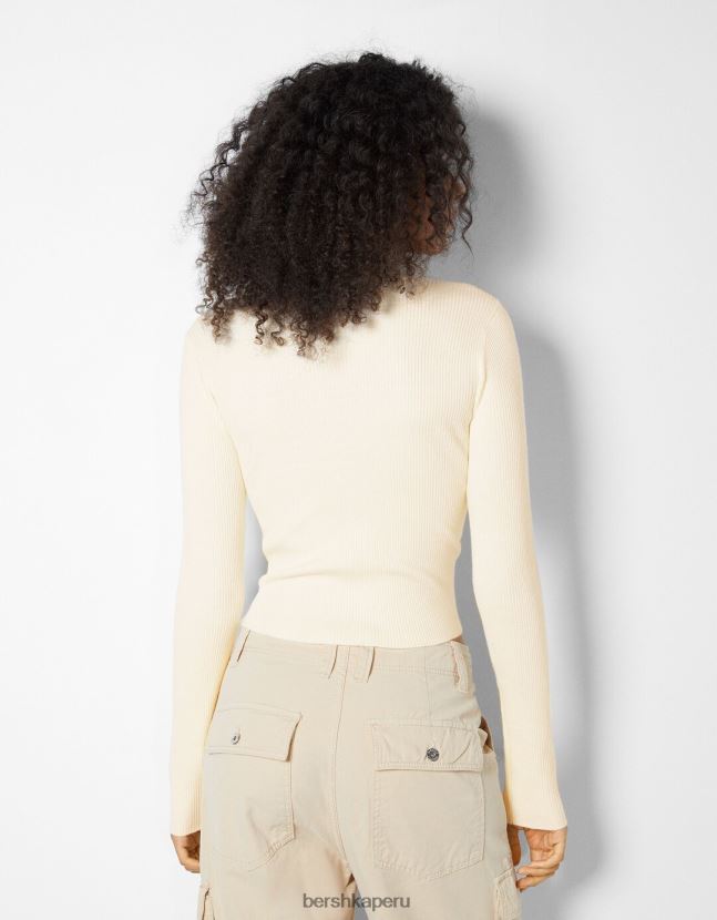 crema Bershka mujer jersey con diseño de gargantilla de tela 806J6B1040