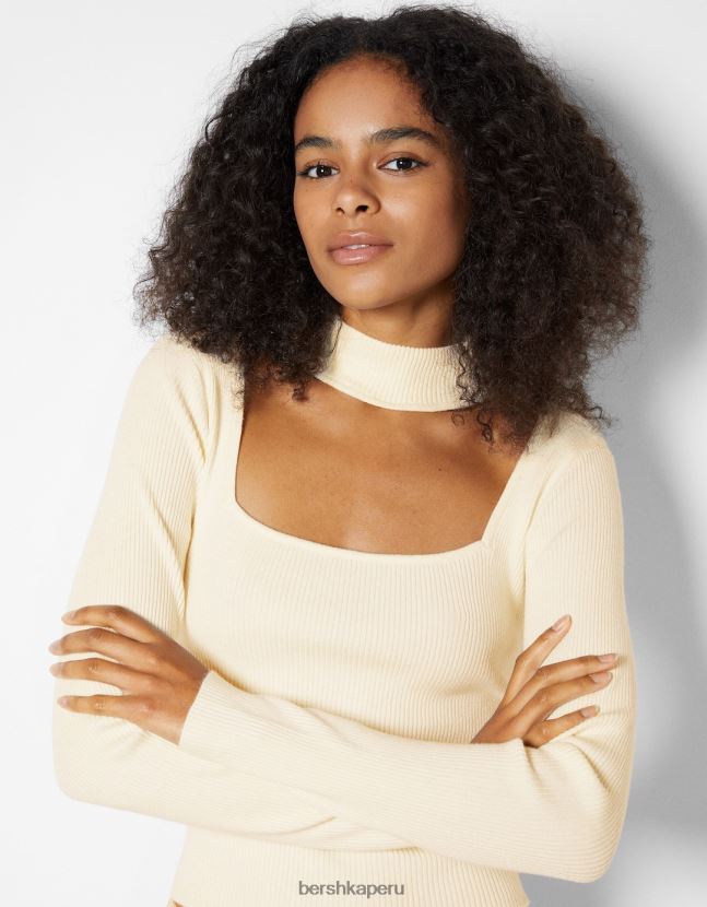 crema Bershka mujer jersey con diseño de gargantilla de tela 806J6B1040