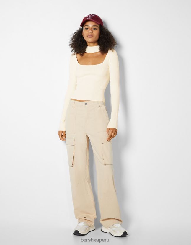 crema Bershka mujer jersey con diseño de gargantilla de tela 806J6B1040
