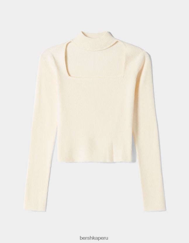 crema Bershka mujer jersey con diseño de gargantilla de tela 806J6B1040