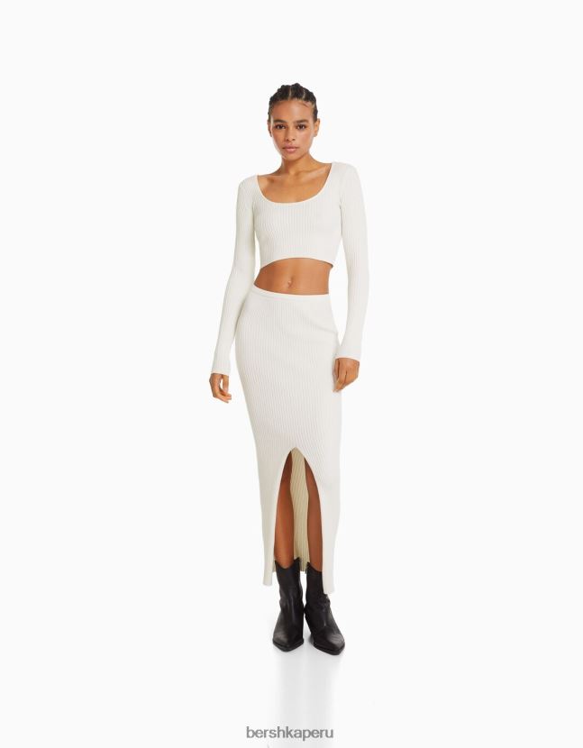 crema Bershka mujer jersey corto con escote pronunciado 806J6B968