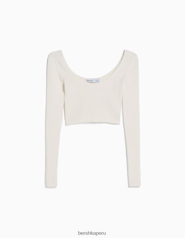 crema Bershka mujer jersey corto con escote pronunciado 806J6B968