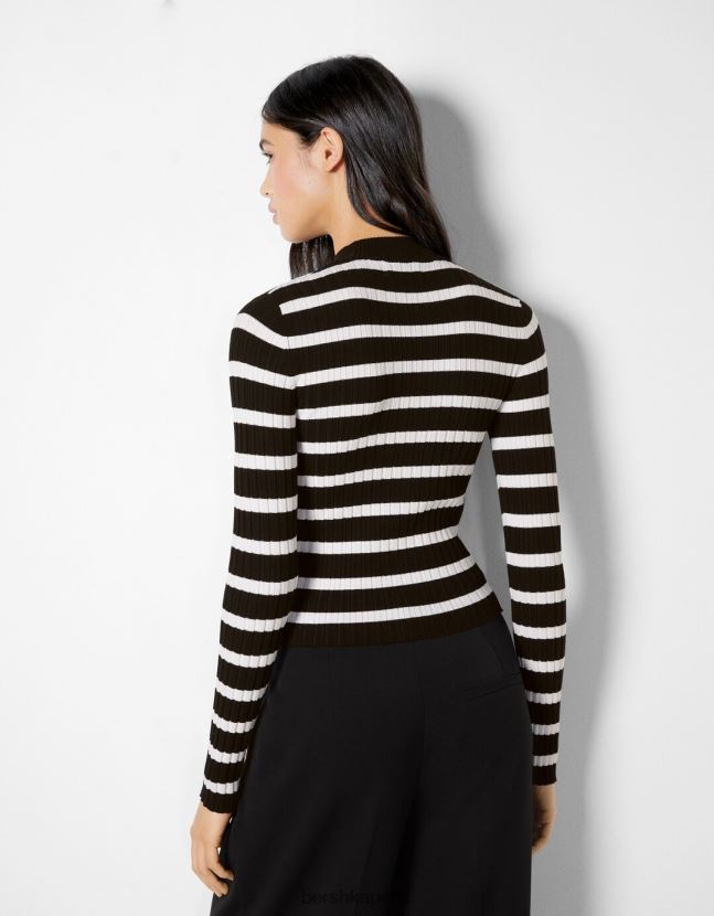 crema Bershka mujer jersey de canalé con cuello alzado 806J6B1022