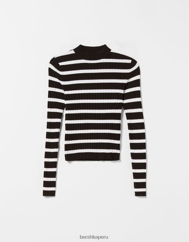 crema Bershka mujer jersey de canalé con cuello alzado 806J6B1022