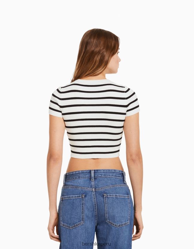 crema Bershka mujer jersey de canalé de manga corta 806J6B611