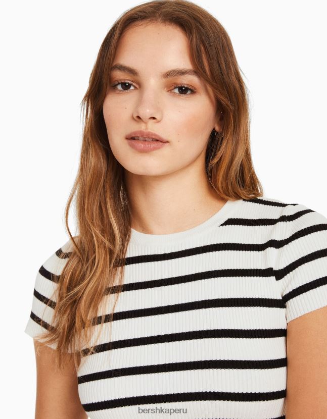 crema Bershka mujer jersey de canalé de manga corta 806J6B611