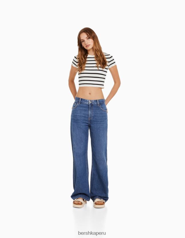 crema Bershka mujer jersey de canalé de manga corta 806J6B611