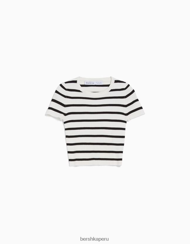 crema Bershka mujer jersey de canalé de manga corta 806J6B611