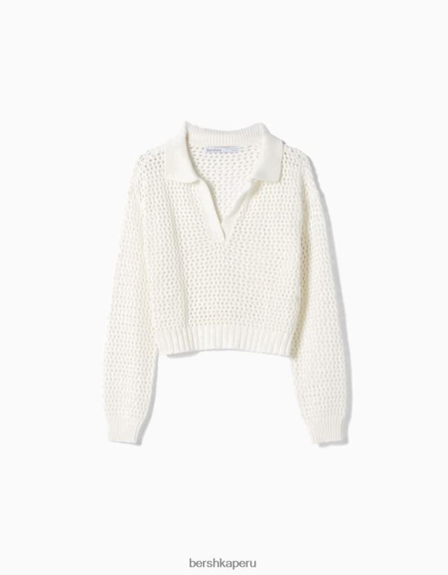 crema Bershka mujer jersey de malla con cuello de polo 806J6B1048