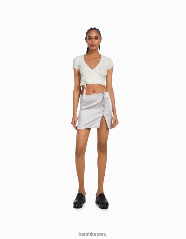 crema Bershka mujer jersey de manga corta tipo bailarina cruzado con lazo 806J6B535