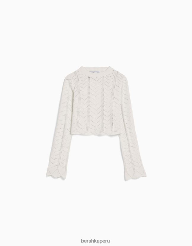 crema Bershka mujer jersey de punto abierto con cuello redondo 806J6B1059