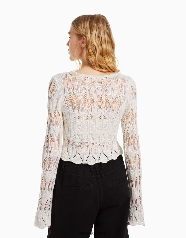 crema Bershka mujer jersey de punto abierto con escote cuadrado 806J6B1046