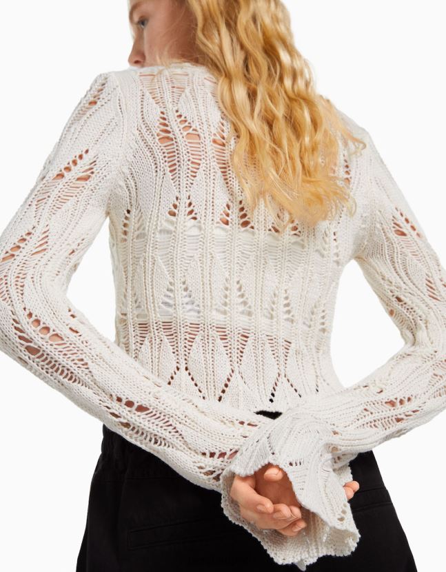 crema Bershka mujer jersey de punto abierto con escote cuadrado 806J6B1046
