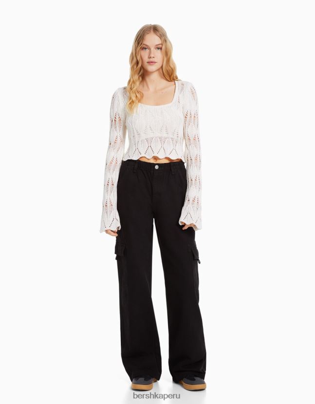 crema Bershka mujer jersey de punto abierto con escote cuadrado 806J6B1046