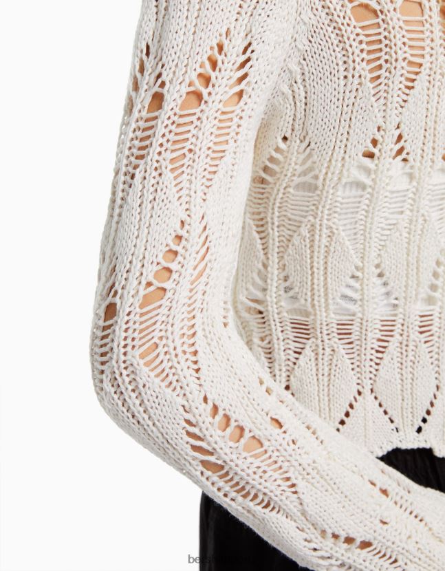 crema Bershka mujer jersey de punto abierto con escote cuadrado 806J6B1046