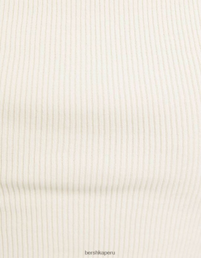 crema Bershka mujer jersey de punto de manga corta con escote corazón 806J6B541