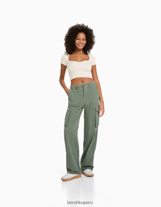 crema Bershka mujer jersey de punto de manga corta con escote corazón 806J6B994