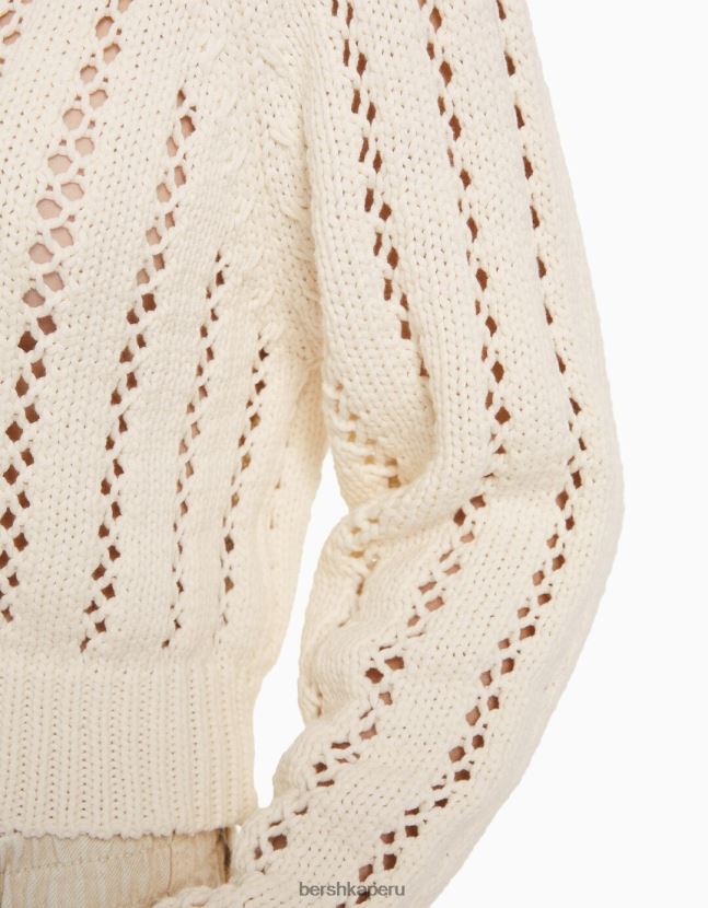 crema Bershka mujer suéter corto de punto abierto con cuello redondo 806J6B1047