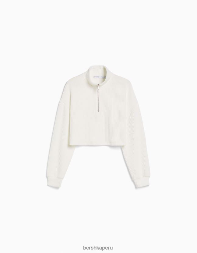 crema Bershka mujer suéter de punto con cuello alto y cremallera 806J6B1045