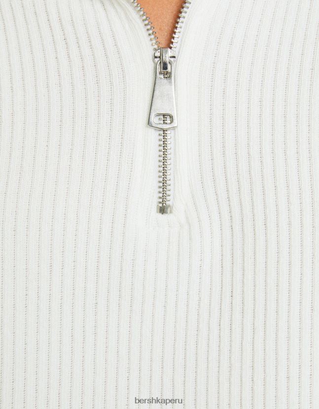crema Bershka mujer suéter de punto con cuello alto y cremallera 806J6B1045
