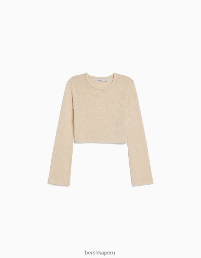 crema Bershka mujer suéter rústico con cuello redondo 806J6B978