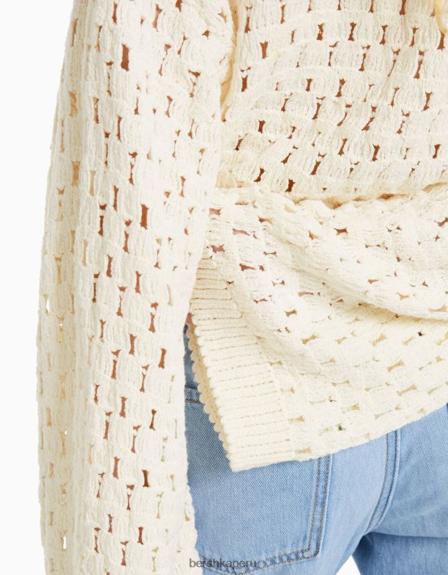 crema Bershka mujer suéter rústico de punto abierto con cuello redondo 806J6B996