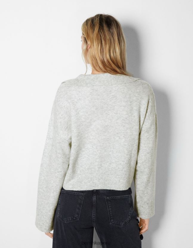 gris Bershka mujer suéter con cuello de polo 806J6B1029