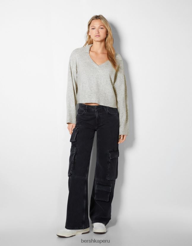 gris Bershka mujer suéter con cuello de polo 806J6B1029