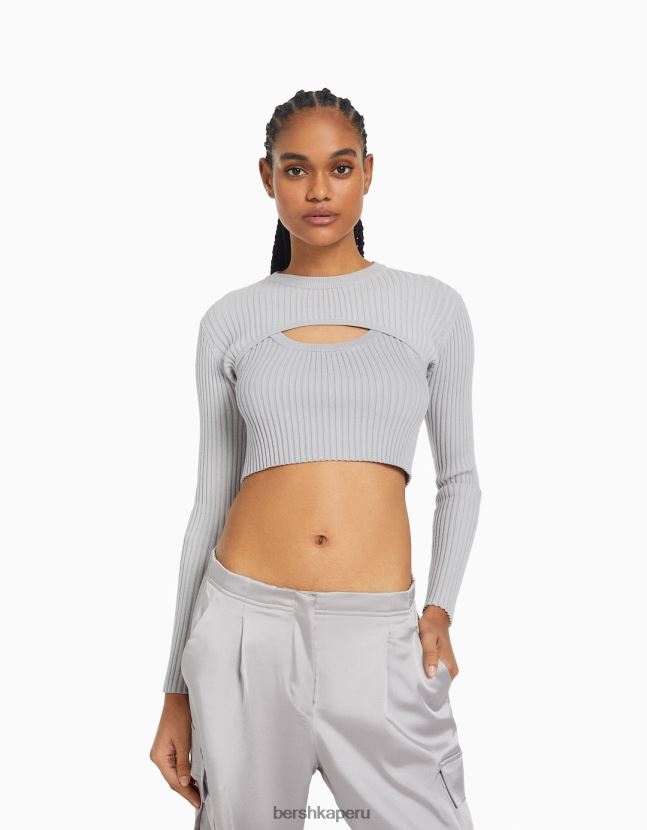 gris Bershka mujer suéter corto con brazo 806J6B993