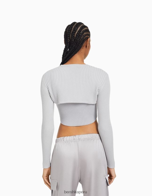 gris Bershka mujer suéter corto con brazo 806J6B993