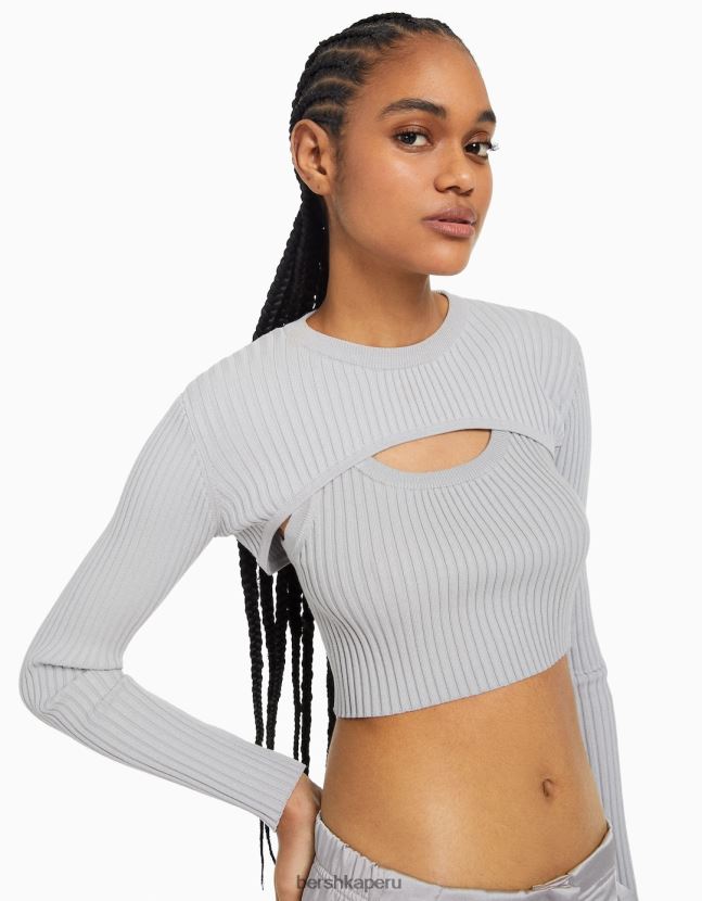 gris Bershka mujer suéter corto con brazo 806J6B993