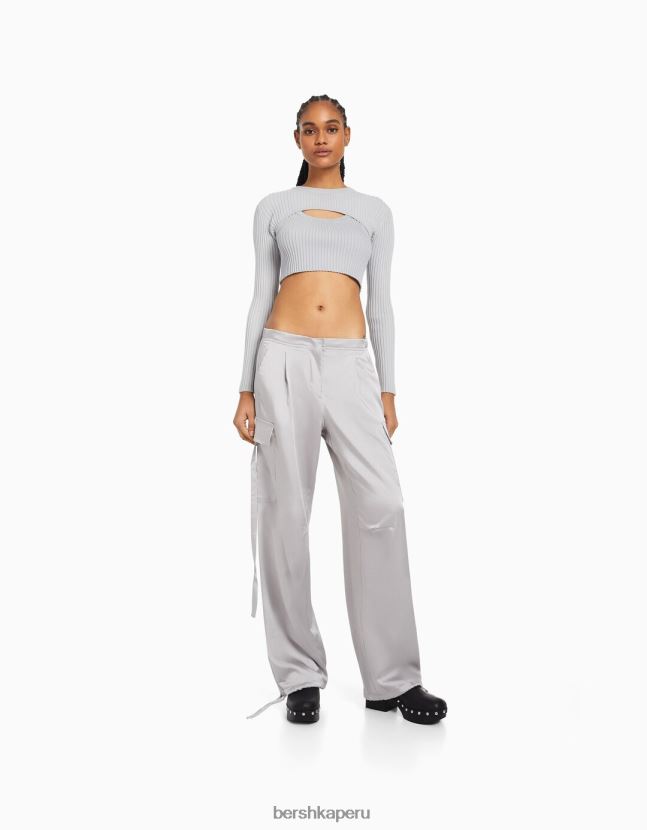 gris Bershka mujer suéter corto con brazo 806J6B993