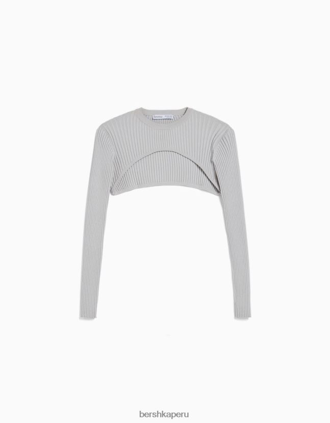 gris Bershka mujer suéter corto con brazo 806J6B993