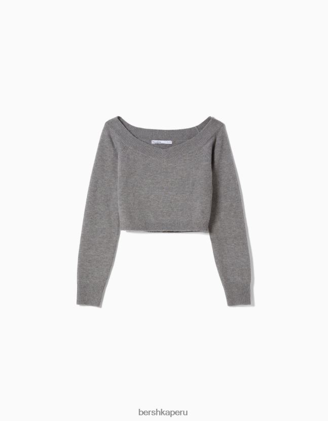 gris Bershka mujer suéter corto con cuello en V 806J6B1092