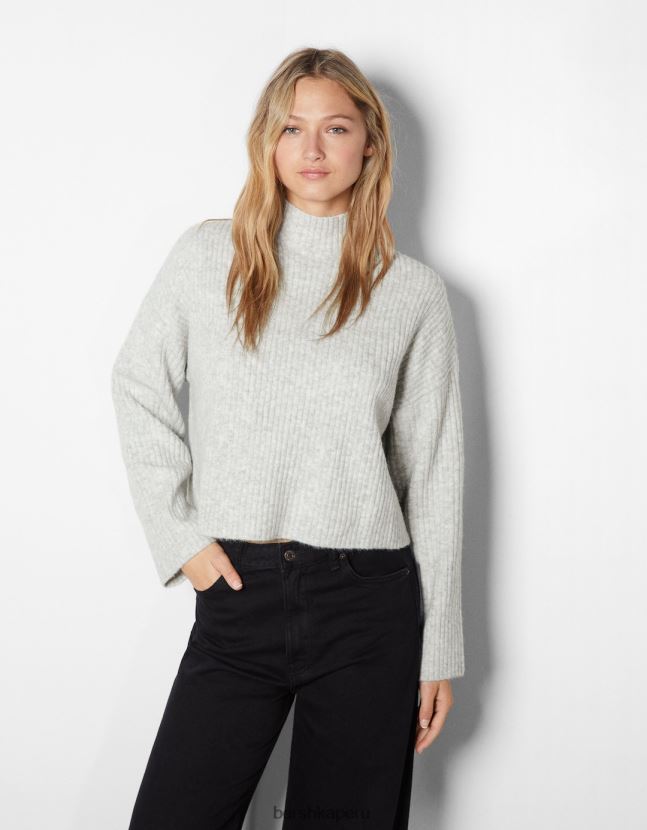 gris Bershka mujer suéter de canalé con cuello alto 806J6B1006