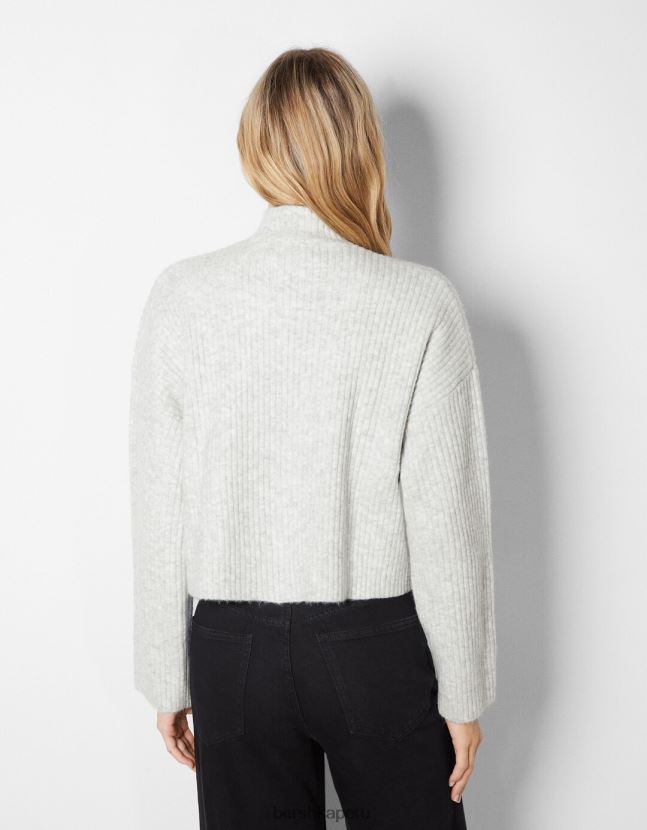 gris Bershka mujer suéter de canalé con cuello alto 806J6B1006