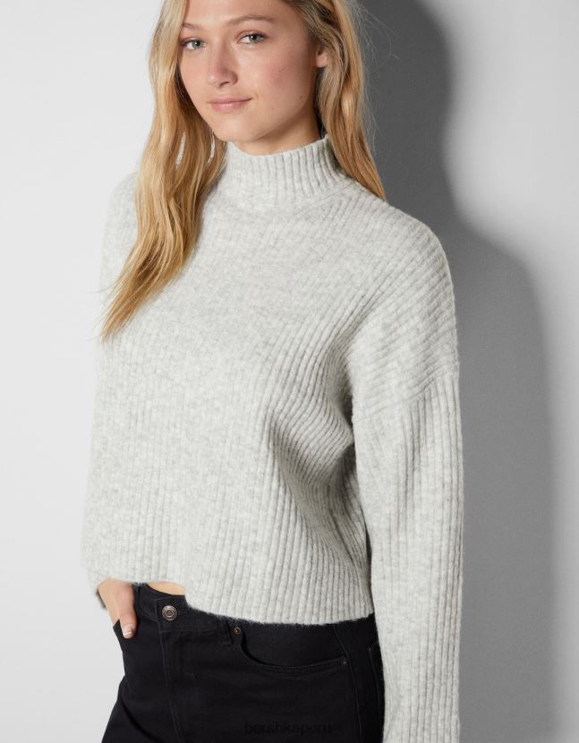 gris Bershka mujer suéter de canalé con cuello alto 806J6B1006