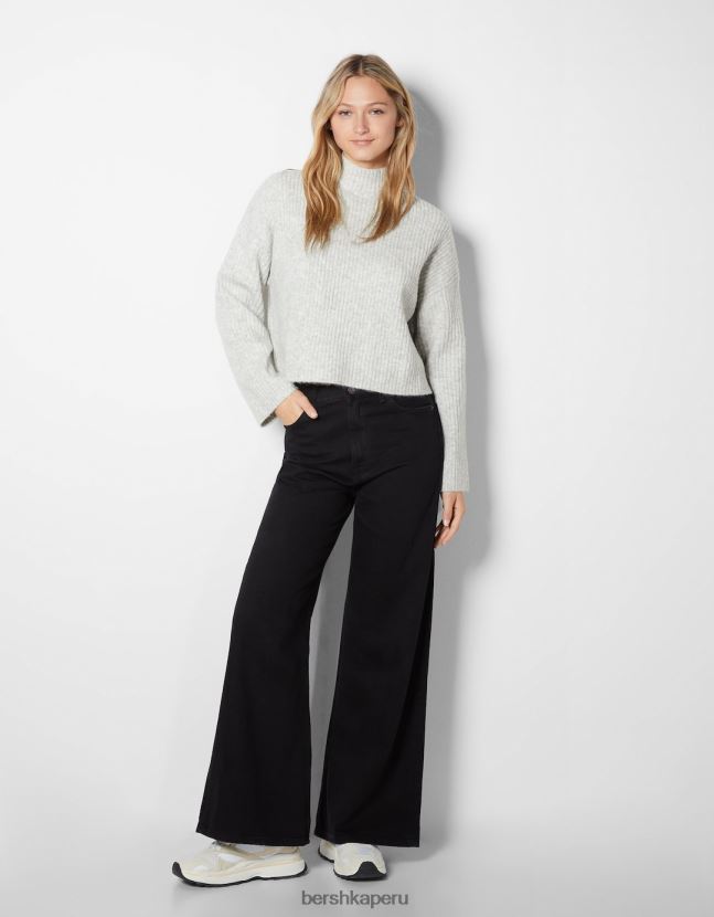gris Bershka mujer suéter de canalé con cuello alto 806J6B1006