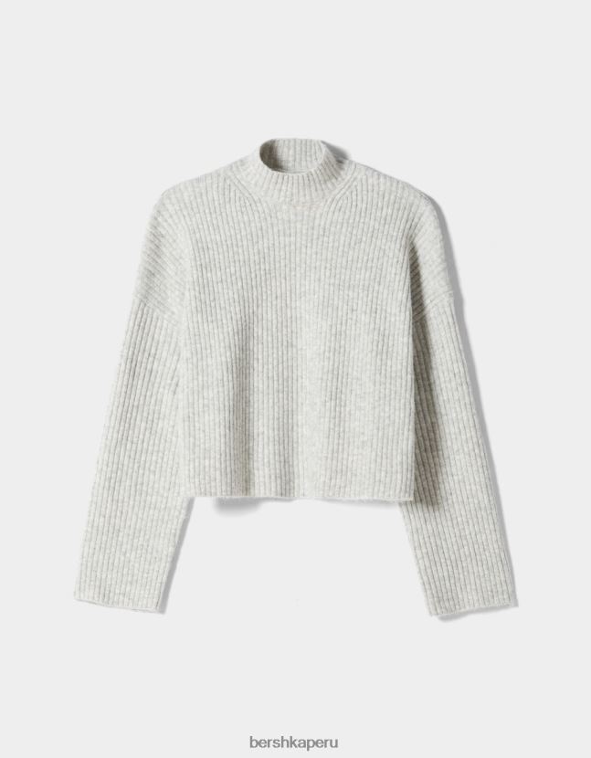 gris Bershka mujer suéter de canalé con cuello alto 806J6B1006
