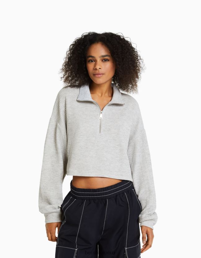 gris Bershka mujer suéter de punto con cuello alto y cremallera 806J6B1043