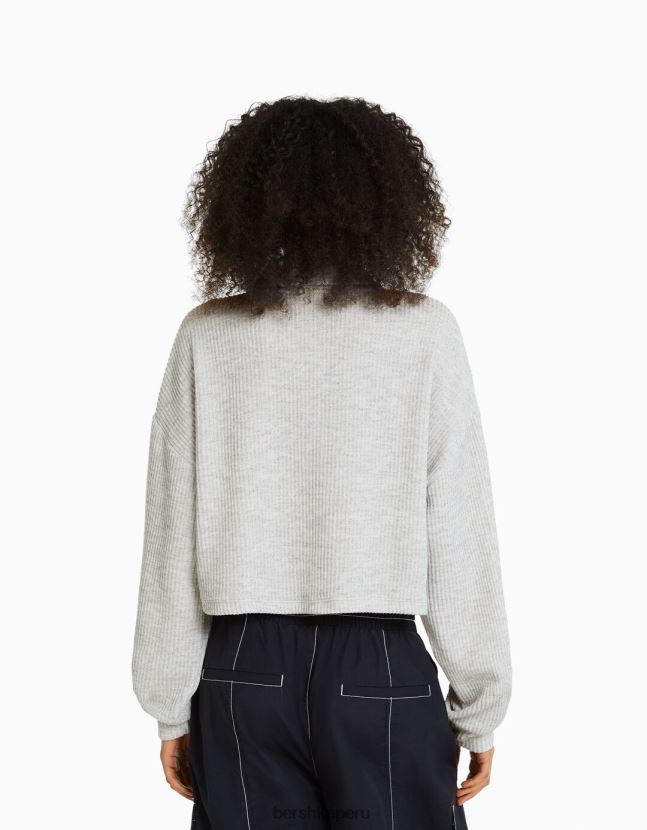 gris Bershka mujer suéter de punto con cuello alto y cremallera 806J6B1043