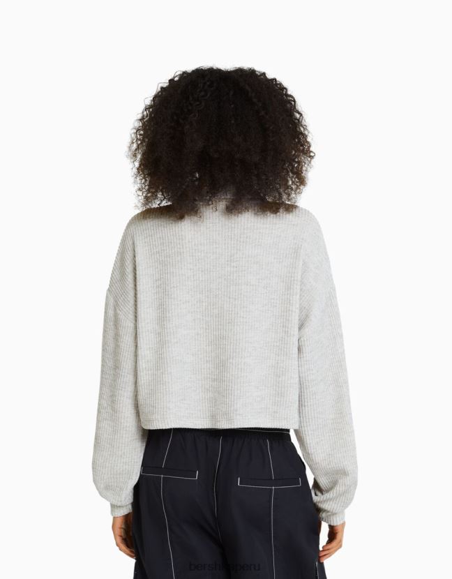 gris Bershka mujer suéter de punto con cuello alto y cremallera 806J6B1044